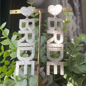 White Iridescent Bride Acrylic Earrings